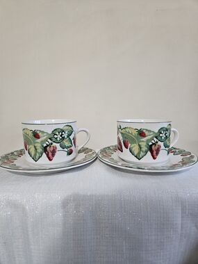 Strawberry Motif Tea Cups with Saucers
